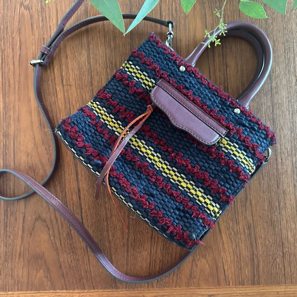 Rebecca Minkoff Blue/red/yellow Woven crossbody burgundy leather purse